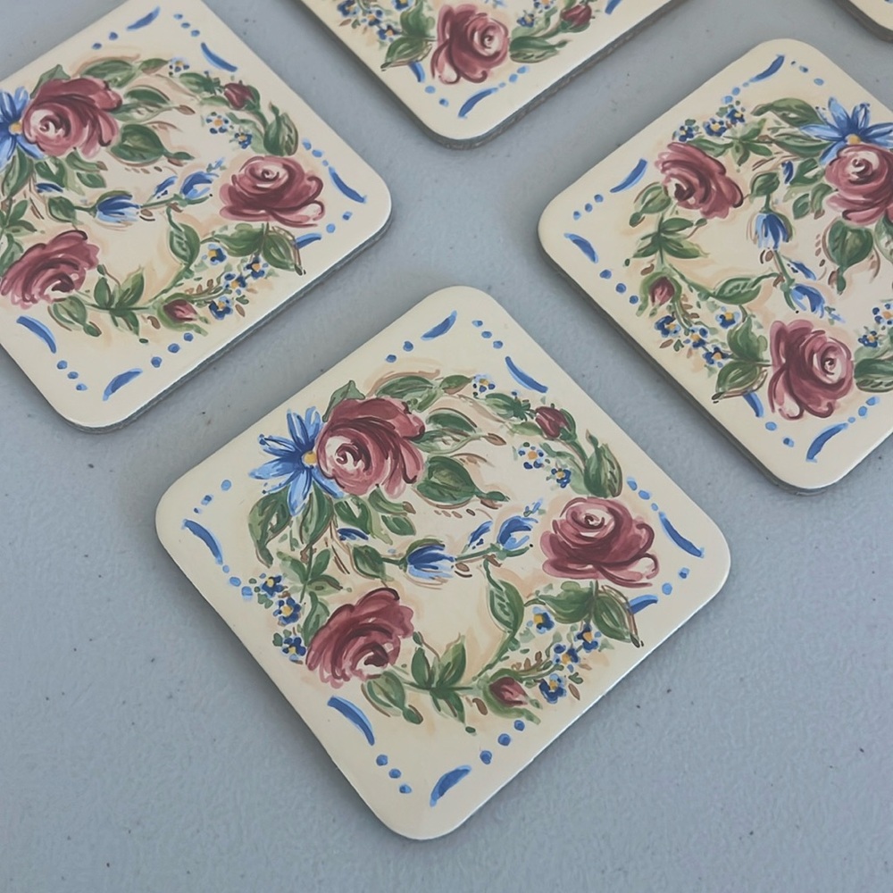 Ramblin Rose Coasters by Gibson Creative Papers Flowers Bridge Cottage Set of 6